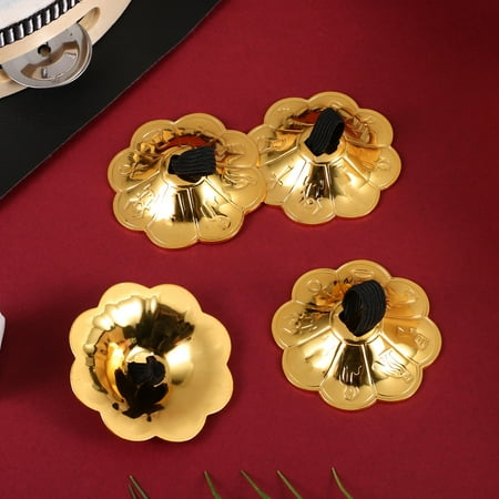 BESTYASH 2Pairs Hand Finger Cymbals Copper Material Golden Color for Belly Dance and Music Festivals