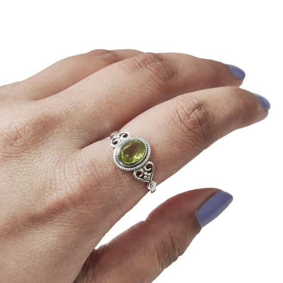 Natural Peridot Ring, AAA Peridot Gemstone Ring, August Birthstone, Tiny Bohemian Ring, 925 Sterling Silver, Designer Womens Ring, Christmas Thanksgiving, Handmade Statement Jewelry, Genuine Peridot