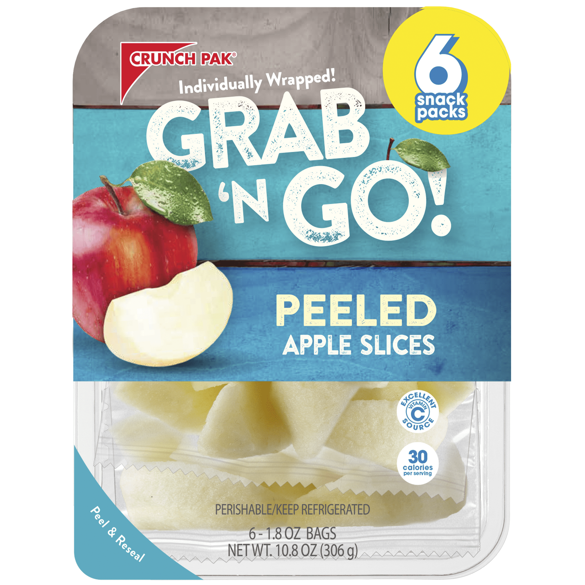 Crunch Pak Grab n Go Sliced Apples Multi-Pack Tray with Individually Wrapped Bags, 6 pack