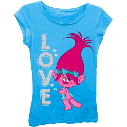 Trolls Girls' Poppy 'Love' Short Puff Sleeve Graphic T-Shirt With ...