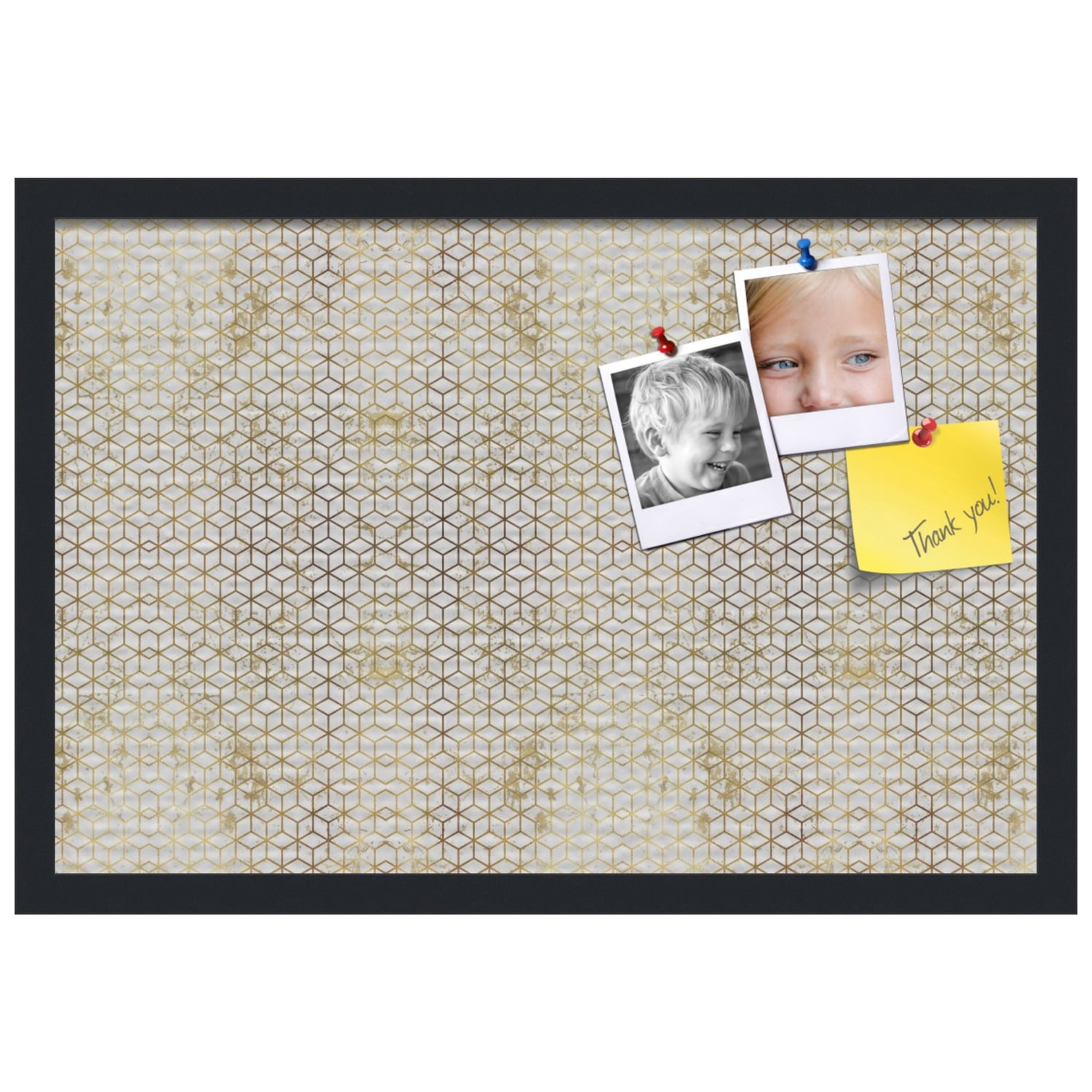 PinPix 24x16 Custom Cork Bulletin Board Marble Hex White Poster Board Has a Fabric Style Canvas Finish, Framed in Marble Hex White, by ArtToFrames (PinPix-1883)