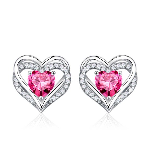 Iefil Earrings for Women, 925 Sterling Silver October Birthstone Sapphire Heart Stud Earrings for Women
