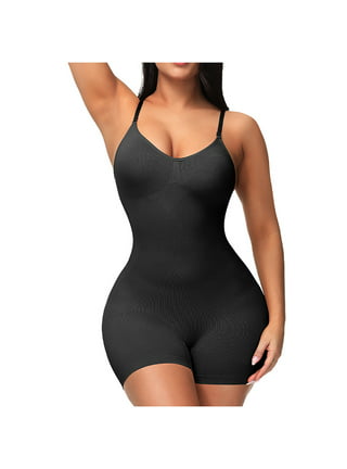 Bodysuit for Women Slim Full Body Shapewear Seamless Round Neck Jumpsuits  Tummy Control Tops With Buttoned Crotch 