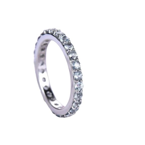 HeartsAndYou 1.7ct Natural Blue Aquamarine Wedding Band Full Eternity 14k SOLID White Gold