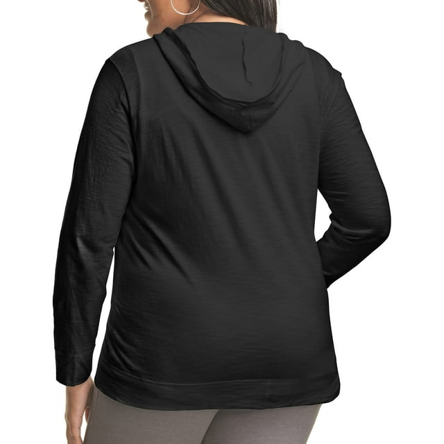 Just My Size Chandail à Capuchon à Fermeture Éclair Complète en Coton Slub pour Femmes, 5X, Noir