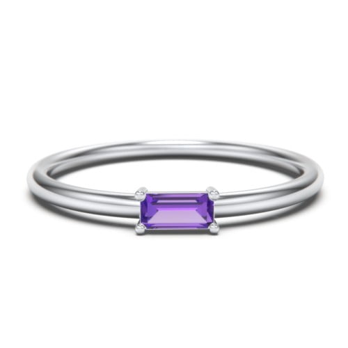 East-West Stackable Baguette Birthstone Ring - Amethyst (February)