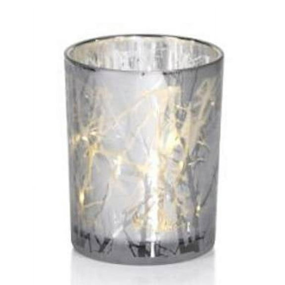 Medium Silver Plated Frosted Branch LED Glass Hurricane by Zodax