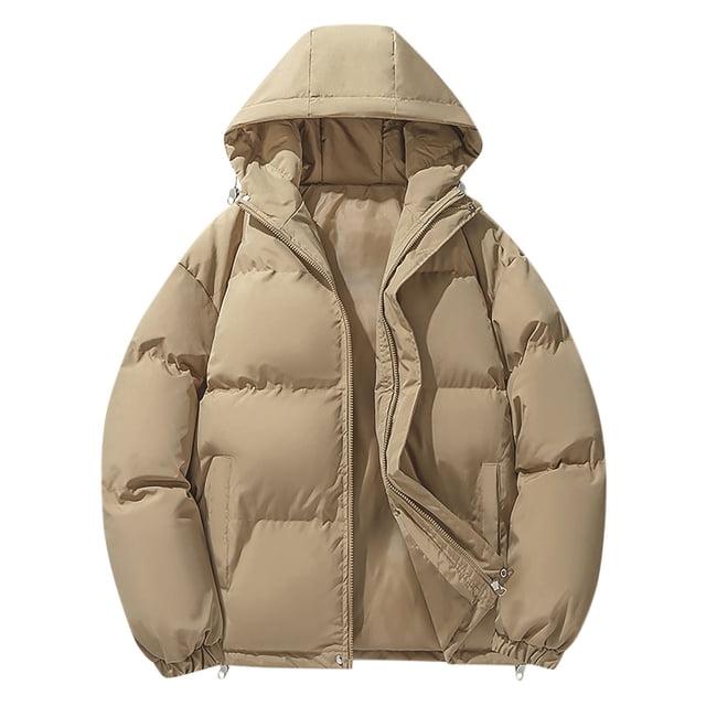 Styesk Jackets for Men Zipper Up Warm Jackets Hooded Solid Color Puffer Jacket Outdoor Plus Size Work Coats Casual Comfy Wind Breaker Jackets with Pockets