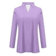 thumbnail image 3 of Women's Long Sleeve Polo Shirts V Neck Tunic Tops Dressy Casual Solid Basic Tees Loose Collar Blouse 2025, 3 of 3