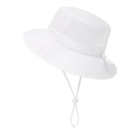 Simplicity Kids Cute Packable Bucket Sun Hat White with Chin Straps, White / 2-4T