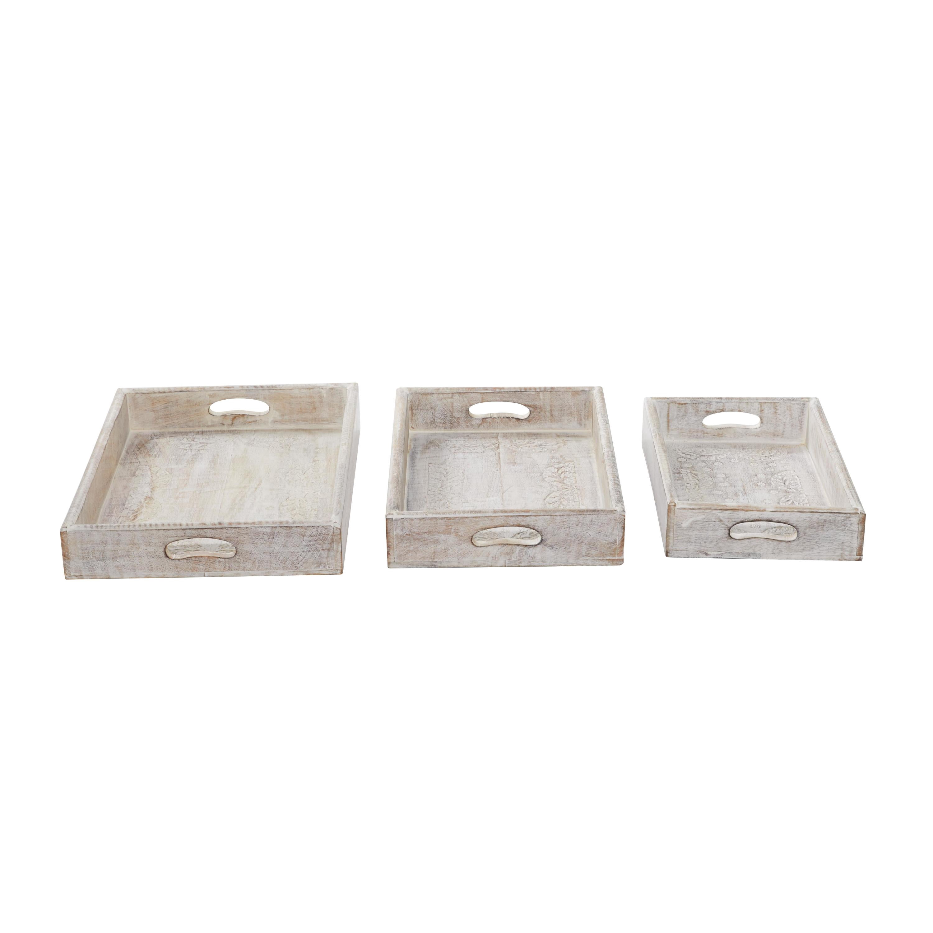 DecMode 16", 18", 20"W White Wood  Tray, 3-Pieces