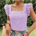 thumbnail image 4 of Summer Trendy Tops Women Ruffled Fly Sleeve Square Neck Plaid Shirt Dressy Casual Tank Top Blouses Sleeveless (XL, Purple), 4 of 5