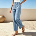 thumbnail image 4 of Mifsaly Womens Cropped Jeans High Waisted Wide Leg Denim Pants Button Fly Flattering Casual Stretch Jean Pants with Front Patch Pockets Light Blue,M, 4 of 5