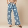 thumbnail image 2 of adviicd Women's Baggy Wide Leg Jeans Drawstring Elastic Waisted Star Printed Casual Loose Flare Denim Pants Blue, 12, 2 of 8