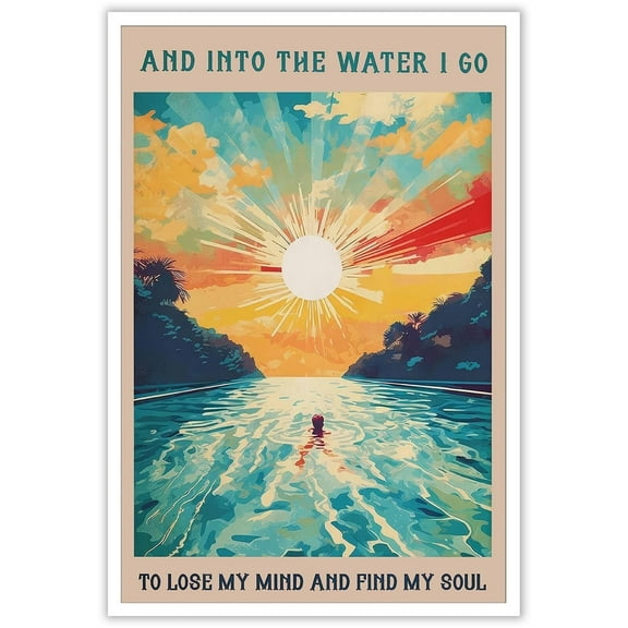 Cozy Sunrise Sunset Landscape Canvas Wall Art Into The Water I Go To Lose My Mind And Find My Soul Posters Abstract Ocean Prints Painting For Home Bedroom Dorm Wall Decor Perfect holiday gift