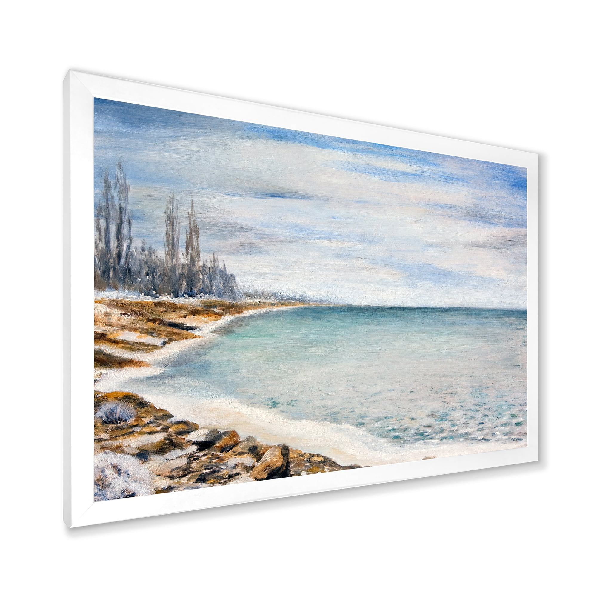 Designart 'Beach Is Covered With Ice' Nautical & Coastal Framed Art Print