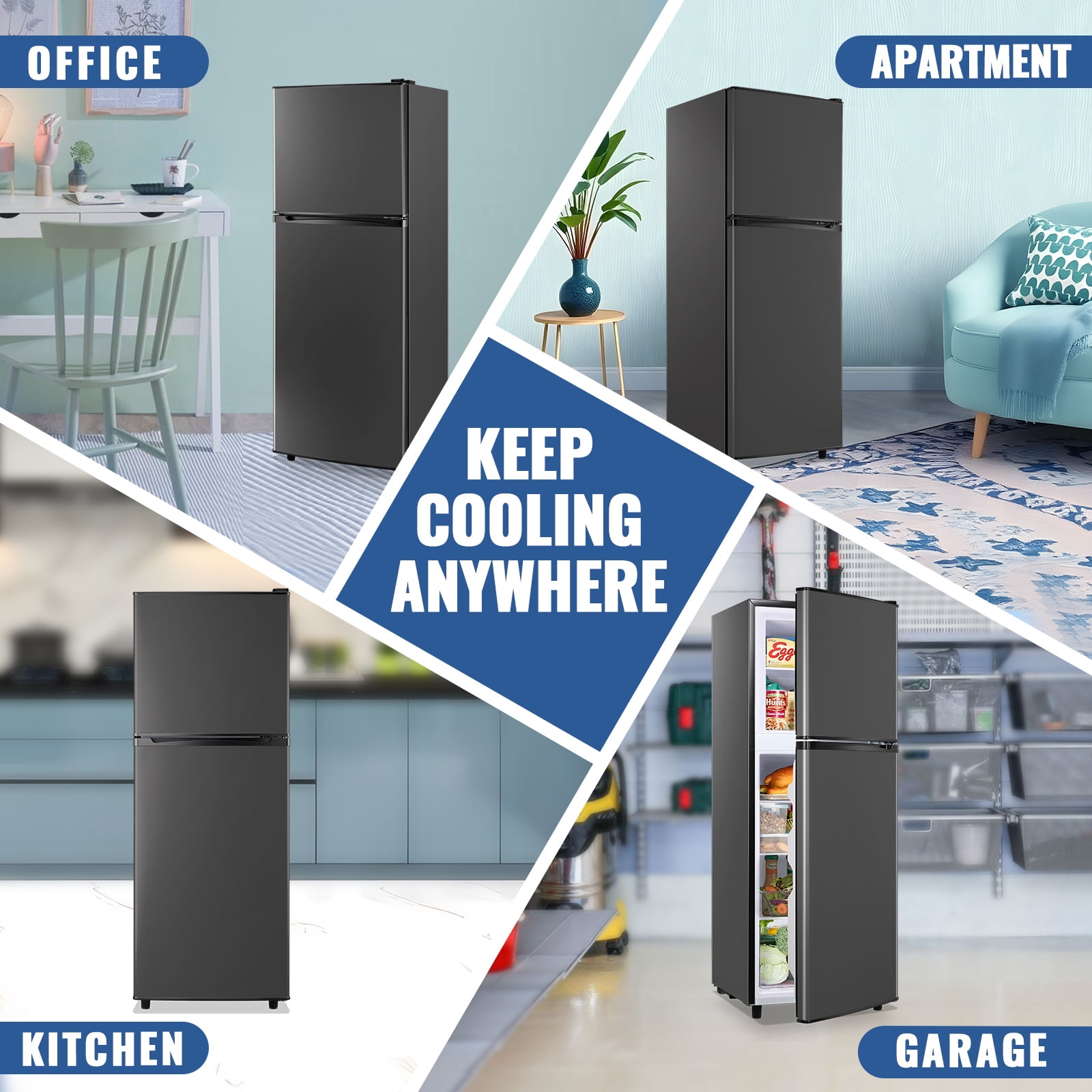 JIEJIA Double Door Small Refrigerator, 5.0 Cubic Feet Mini Fridge with 7-Level Adjustable Thermostat for Office, Dorm, Bedroom, Home and Apartment, Gray