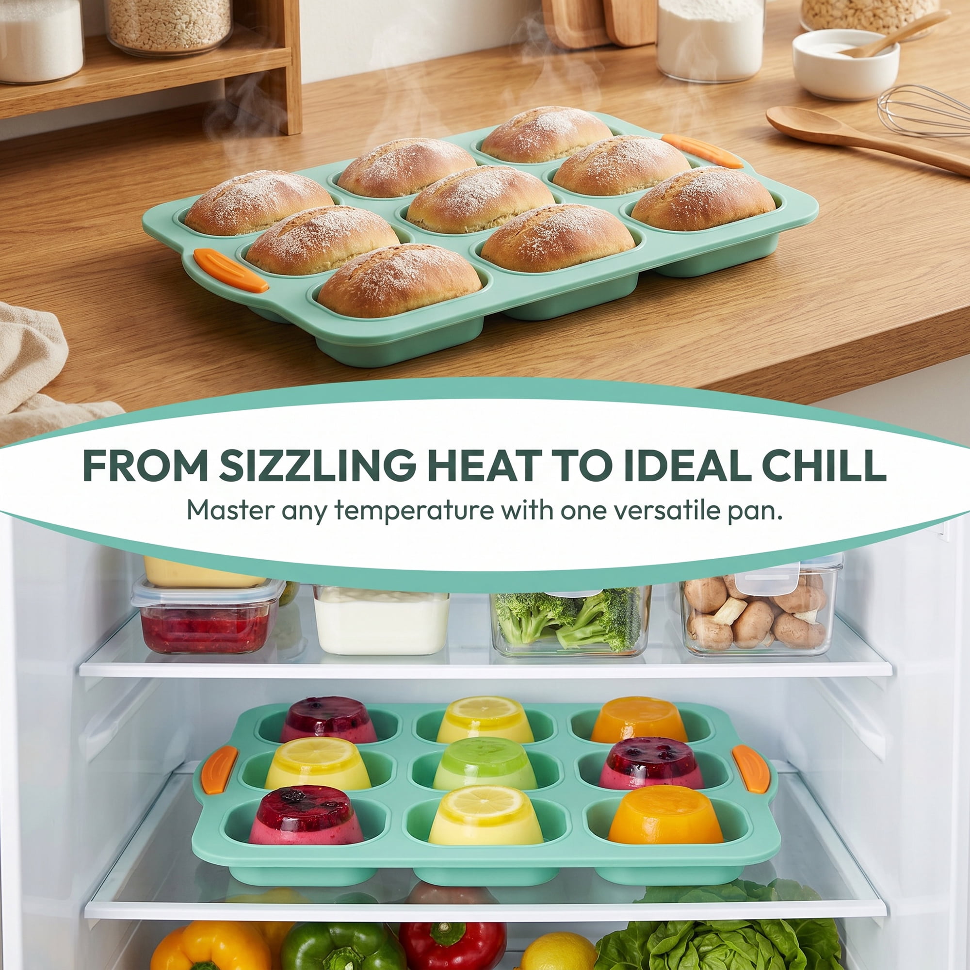 Unique Bargains Baking Pan 9-Cell Ventilated Tray with Handles Dark Green 13.2"x9.3"x1"