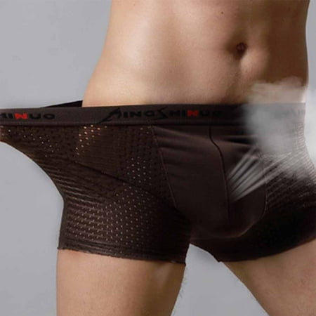 

YIWEI Mens Underwear Boxer Briefs Ice Silk Shorts Panties Breathable Pouch Underpants Brown XXL