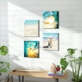 thumbnail image 2 of Seascape Pictures Wave Wall Art: Light Blue Wave & Surfboard under the Parasol Canvas Painting Print for Bathroom (12'''' x 12'''' x 4 Panels), 2 of 6