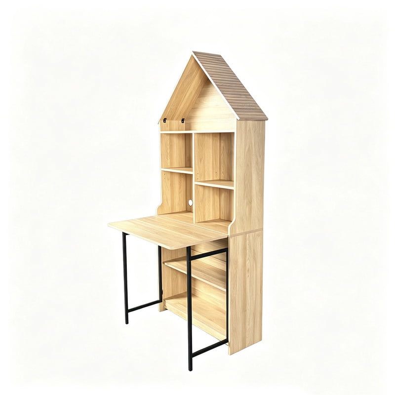 Folding Desk with Storage Cabinet,Convertible Hideaway Desk to Bookshelf, Space-Saving Wall Mount Table for Home Office, Craft, Vanity, Small Spaces