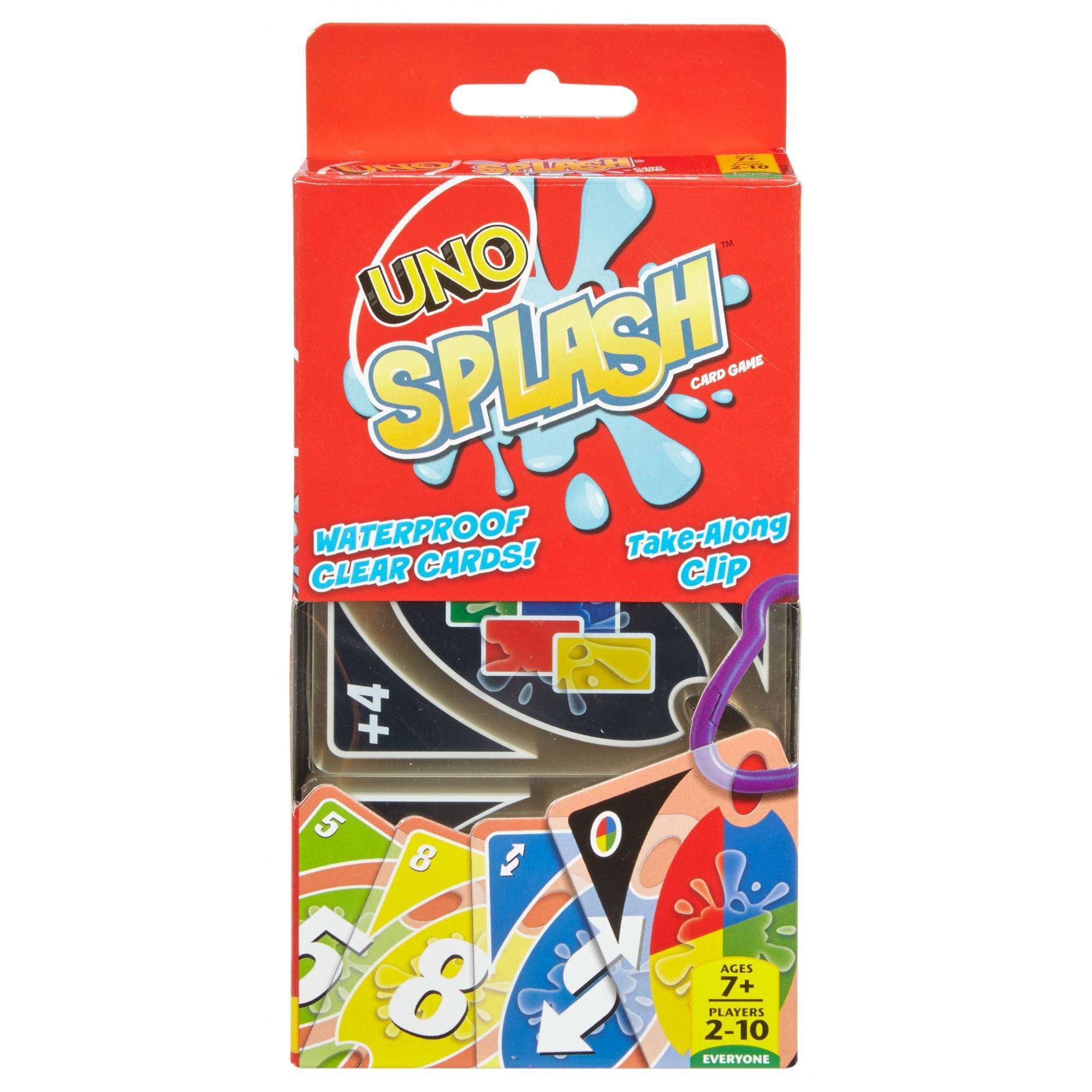 UNO Splash Card Game with Water-Resistant Plastic Cards & Clip