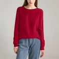 thumbnail image 4 of Sweaters for Women Half Crewneck Long Sleeve Jumper Knitted Pullover Warm Sweater Tops Red XL, 4 of 4