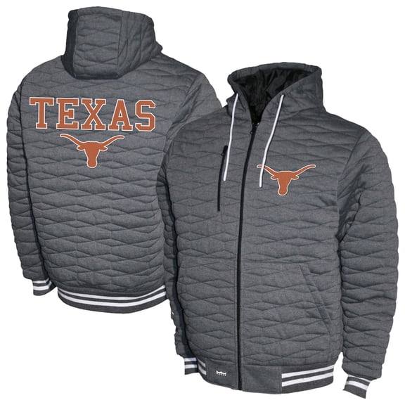 Men's  Gray Texas Longhorns Quilted Full-Zip Hooded Jacket