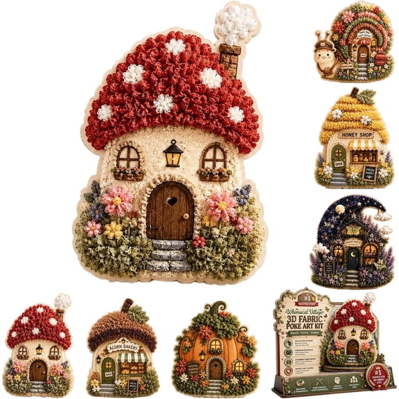 Whimsical Village 3D Fabric Poke Art Kit for Adults, No Sew Cottage Craft Set, Relaxing Handmade Home Decor(Mushroom)