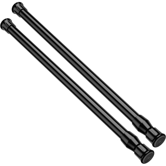 2 Pack Tension Curtain Rod 15.7-28 Inch, Small Short Adjustable Extendable Spring Loaded Rods for Windows Cabinet Blinds Closet Bedroom Kitchen Bathroom Door No Drilling, Black