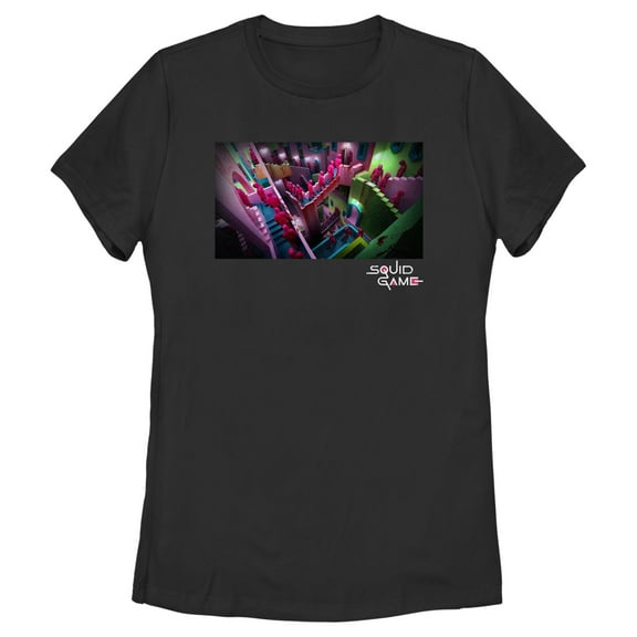 Women's Squid Game Guards on Staircase Graphic Tee Black X Large