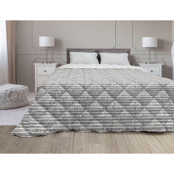 Abstract Down Alternative Comforter, Geometric Half Circles Fish Scale Traditional Minimalist Art Nouveau, Microfiber Quilt for All Season, 5 Sizes, Dark Grey and White, by Ambesonne