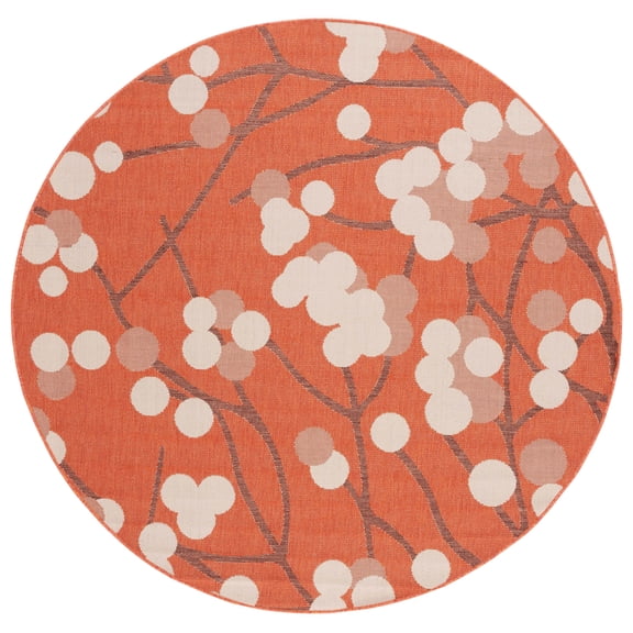 SAFAVIEH Courtyard Connie Floral Indoor/Outdoor Area Rug, Terra Natural/Brown, 6'7" x 6'7" Round