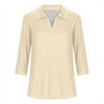 thumbnail image 5 of VERUGU Womens Tops 3/4 Sleeve Shirts V-Neck Lapel Loose Casual Comfy Blouses Trendy Solid Classic T-shirts for Leggings Khaki M, 5 of 5