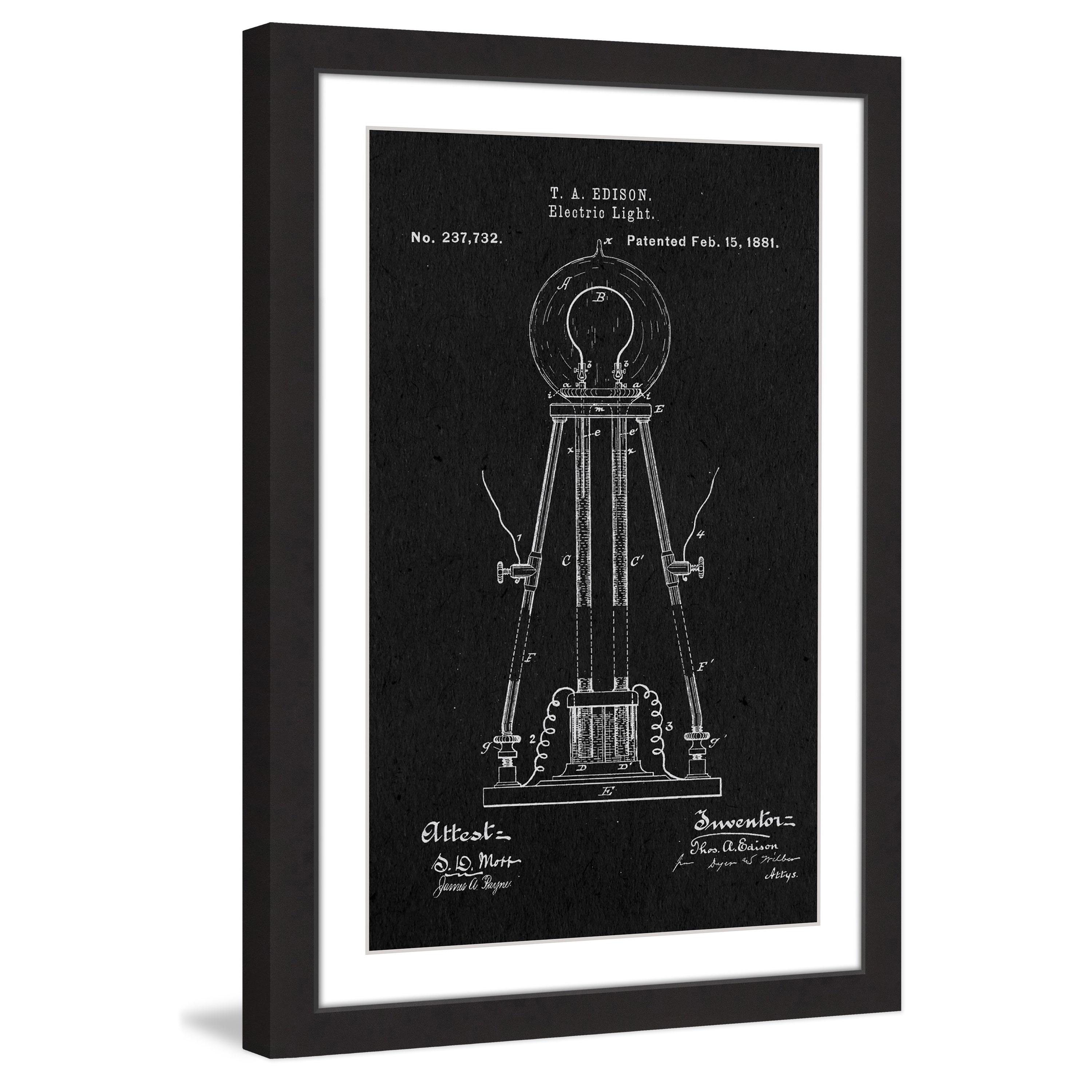 "Edison Light 1881 Black Paper" Framed Painting Print