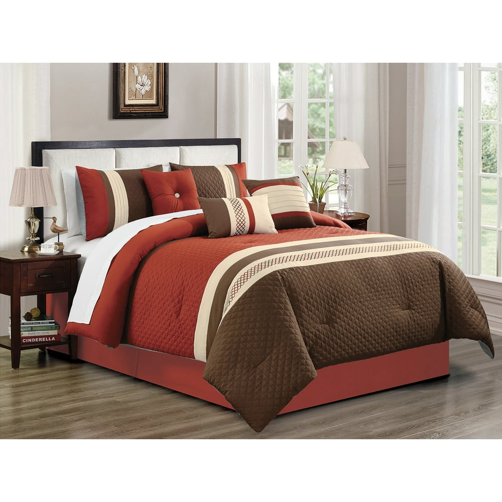 7Pc Aziza Embossed Moroccan Trellis Embroidery Comforter Set Rust