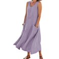 thumbnail image 1 of Vestido de lino de algodón sin mangas para mujer con bolsillos Vestido de playa estilo boho, 1 of 4