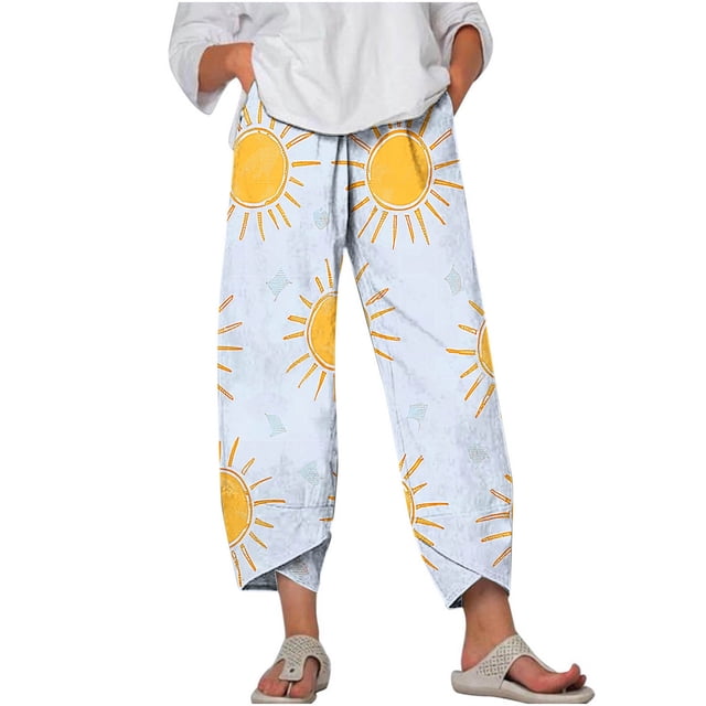 Pantalones de Mujer Traje Verano Cómodo de Moda Impreso Pantalones Recortados, Pantalones Elásticos Casuales
