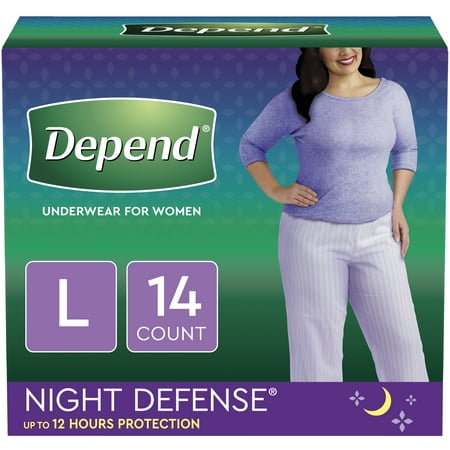 Depend Night Defense Incontinence Underwear for Women, Overnight, Large, Light Pink, 14