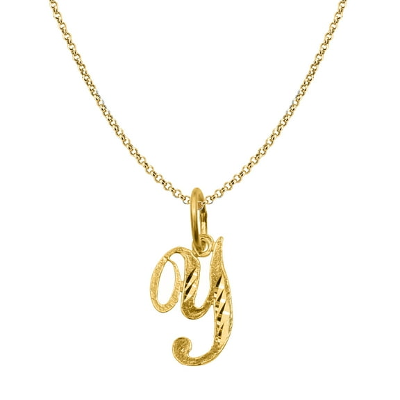 Precious Stars 14K Yellow Gold Diamond-cut Cursive Letter Unisex Initial 'Y' Pendant - No Chain, Pendant Only