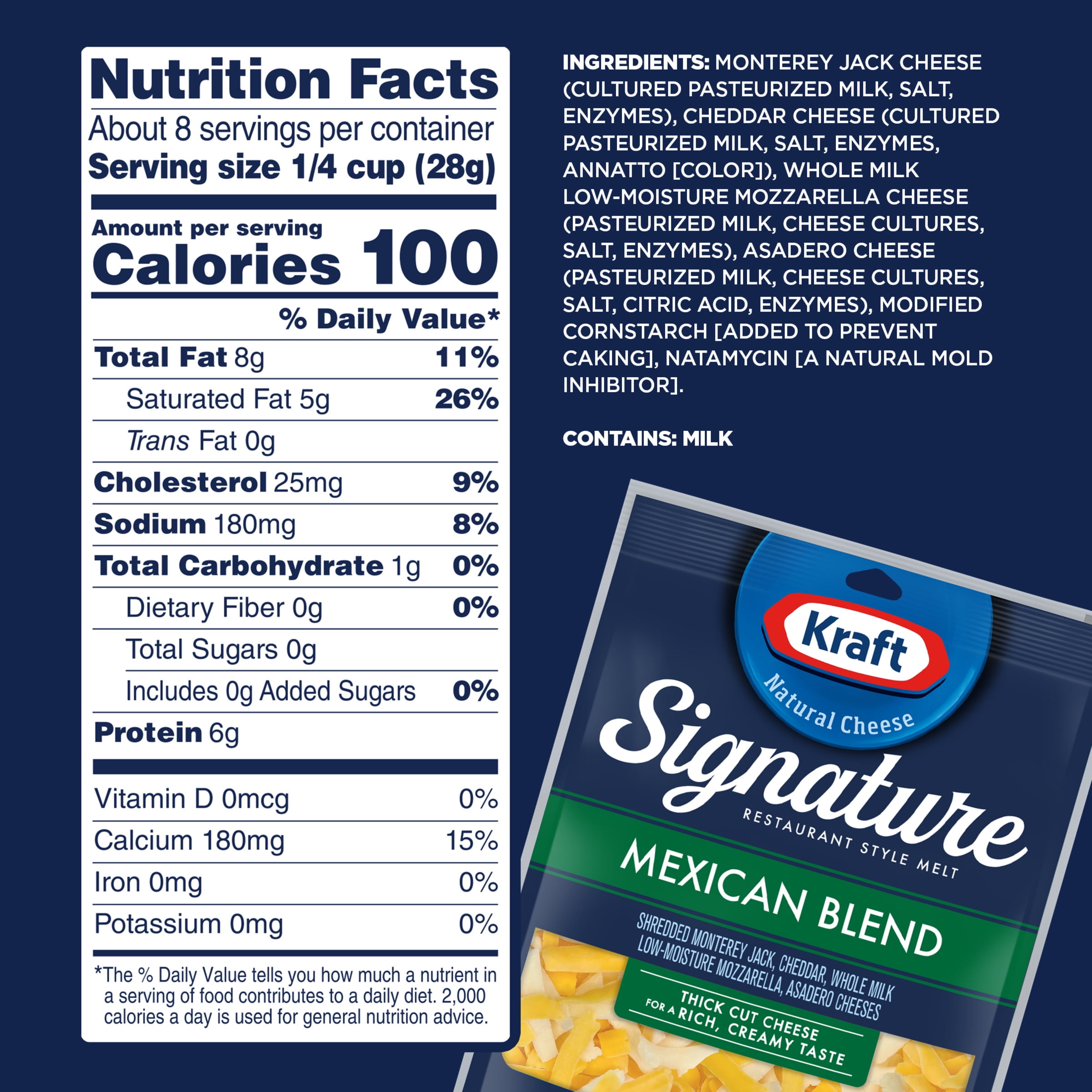 Kraft Signature Shredded Natural Cheese Mexican Blend, 8 oz. (Refrigerated)