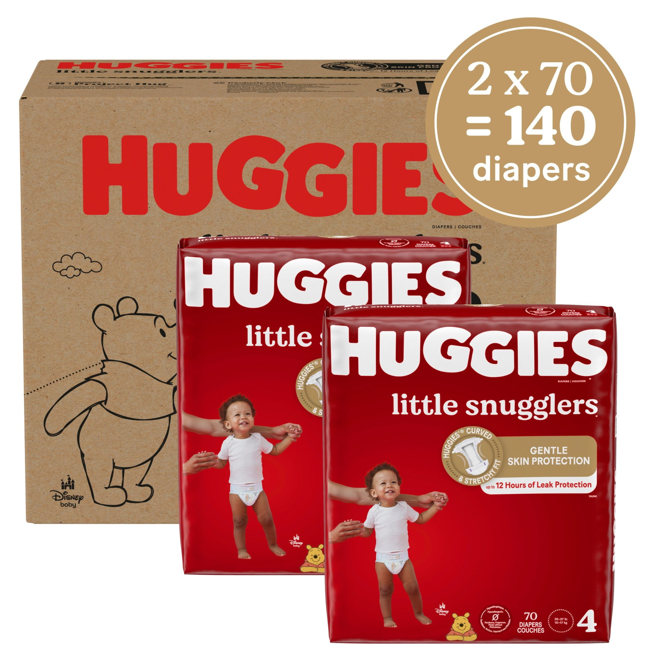 Huggies Little Snugglers Baby Diapers, Size 4 (22-37 lbs), 140 Ct (Select for More)