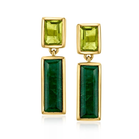 Ross-Simons 5.50 ct. t.w. Emerald and 2.30 ct. t.w. Peridot Drop Earrings in 18kt Gold Over Sterling, Women's, Adult