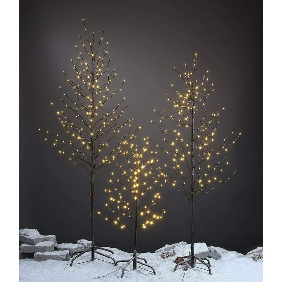 Lightshare Set of 3 Star Light Trees Christmas Decorations, Including 3 feet, 5 feet, and 6 feet, Warm White Christmas Tree, Brown Branch