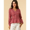 thumbnail image 2 of INSPIRE CHIC Women's Elegant Dots V Neck Smocked Ruffled Hem Peplum Top, 2 of 6