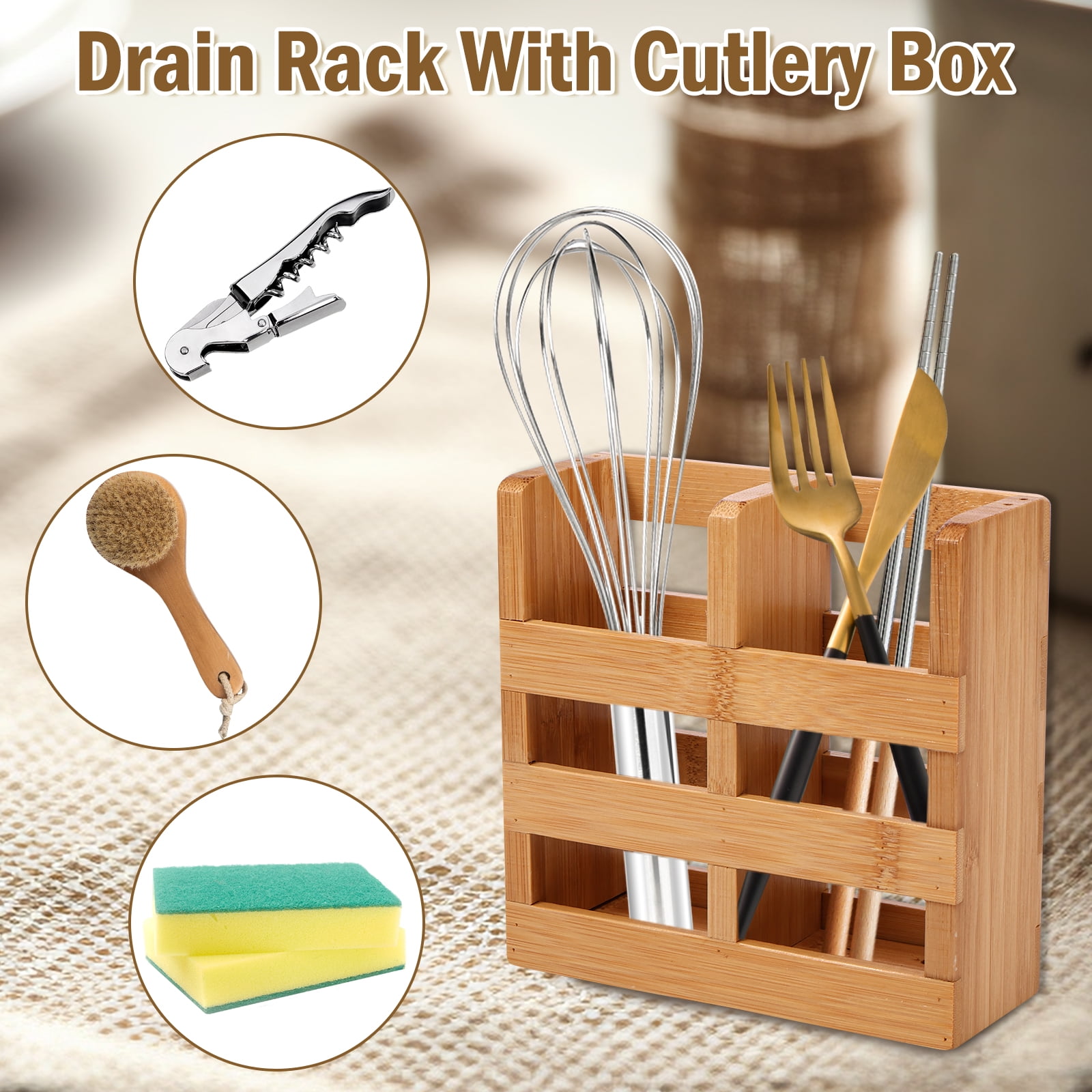 Jetcloudlive Bamboo Dish Drying Rack with Utensil Holder,Collapsible Wooden Dish Drainer Rack,2-Tier Large Folding Drying Holder for Kitchen Counter