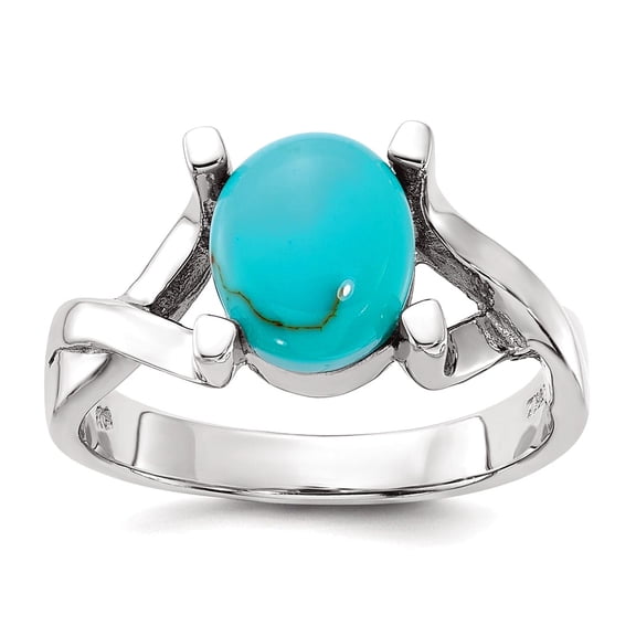 925 Sterling Silver Rhodium Plated Polished Simulated Turquoise Ring Size 7 Ring for Women