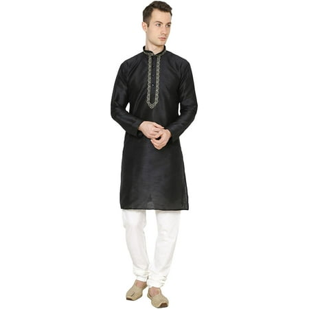 

Royal Kurta Men s Dupion Silk Embroidered Kurta Pyjama Black