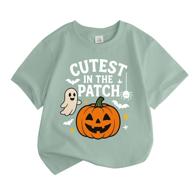 T-shirt Graphique de Citrouille d'Halloween pour Garçons à Manches Courtes pour Enfants, Mode Décontractée, Couche de Base