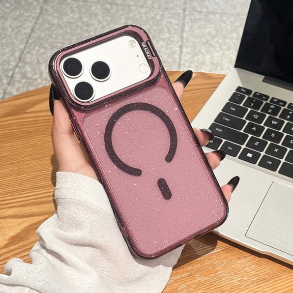 Becova for iPhone 17 Pro Max Back Cover Case with Kickstand, Magnetic Wireless Charging and Glitter PC TPU Design Non-Slip Anti-Fingerprint Shockproof Glitter Phone Shell